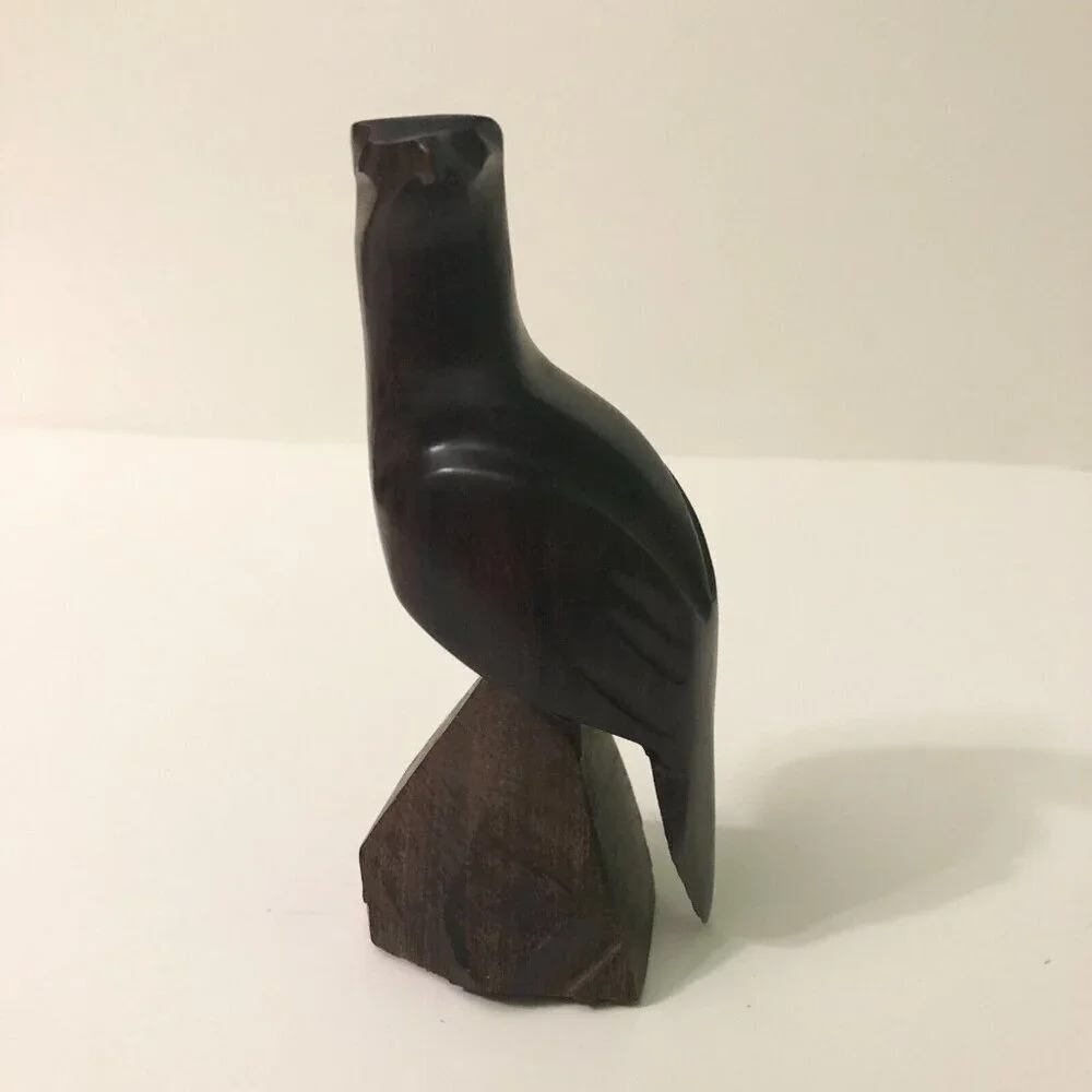 Vintage Hand Carved Eagle Bird Hawk Wooden Statue 5.5 Inch Tall